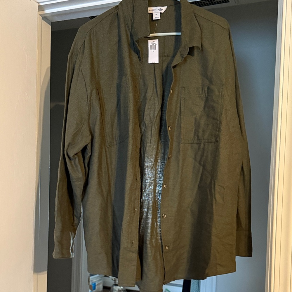 Womens Olive Green Button-Up Flannel